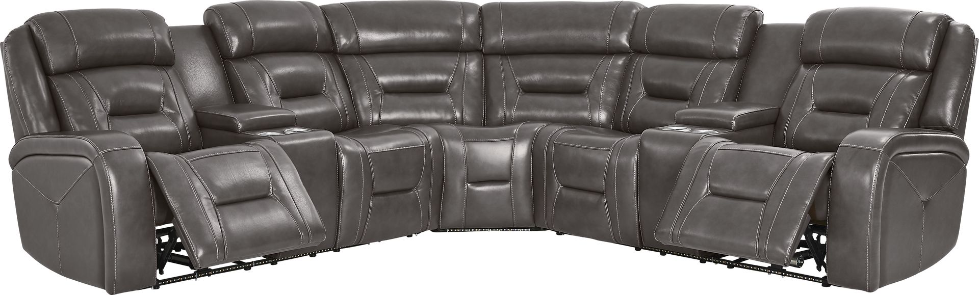 Brunswick Dark Gray Leather 6 Pc Dual Power Reclining Sectional Living Room - Image 5