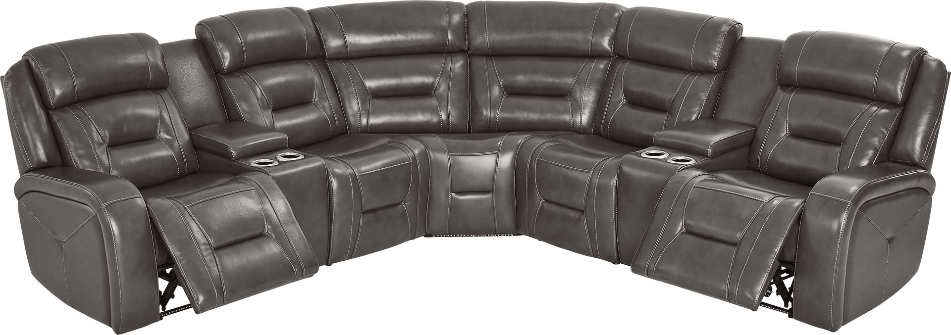 Brunswick Dark Gray Leather 6 Pc Dual Power Reclining Sectional Living Room - Image 6