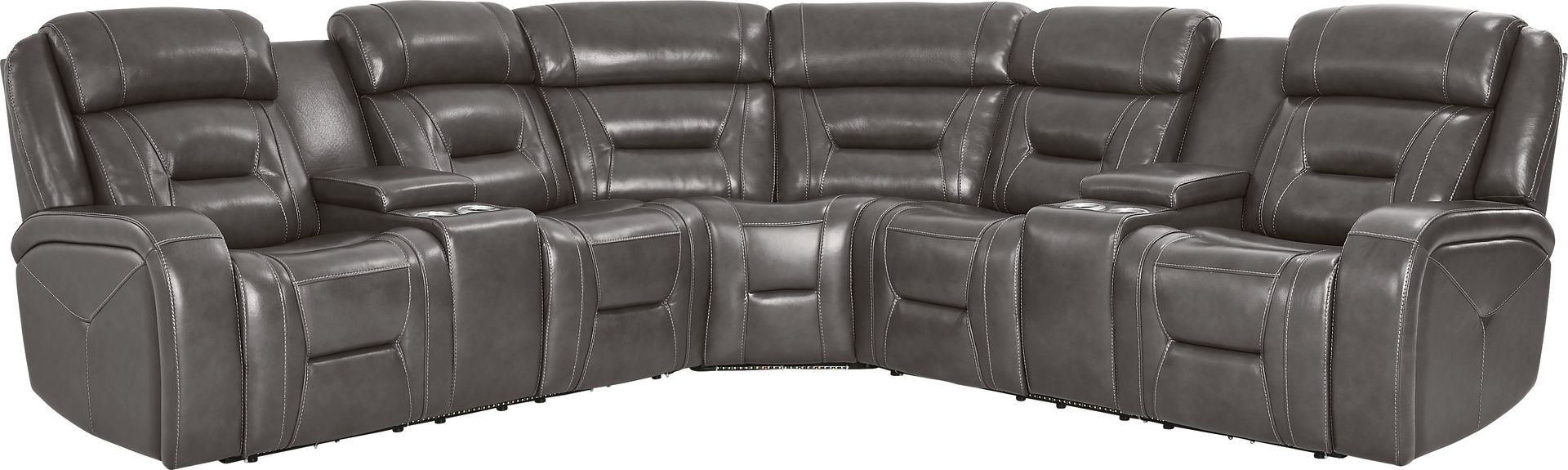 Brunswick Dark Gray Leather 6 Pc Dual Power Reclining Sectional Living Room - Image 2