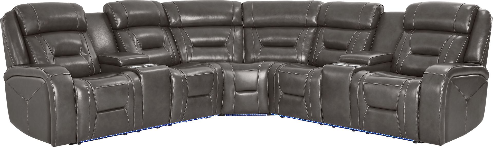 Brunswick Dark Gray Leather 3 Pc Dual Power Reclining Sectional - Image 3