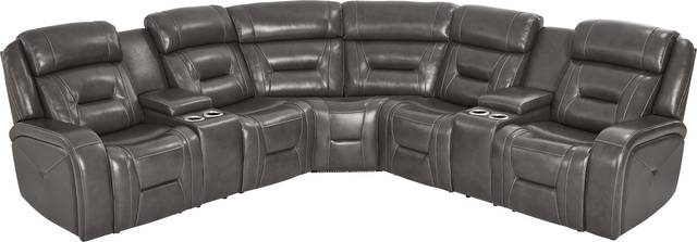 Brunswick Dark Gray Leather 6 Pc Dual Power Reclining Sectional Living Room - Thumbnail - Image 4