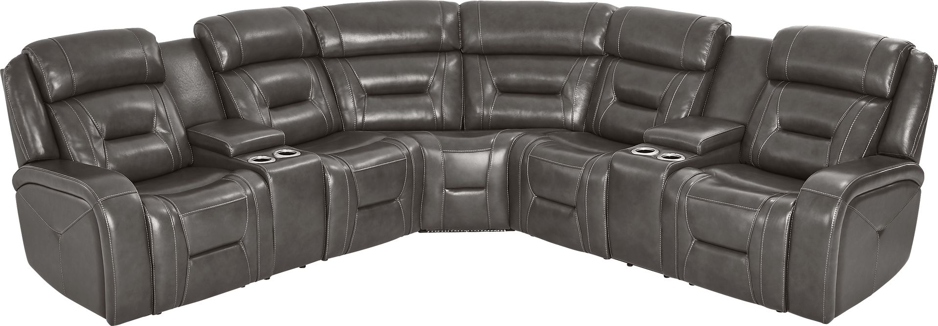 Brunswick Dark Gray Leather 3 Pc Dual Power Reclining Sectional - Image 4