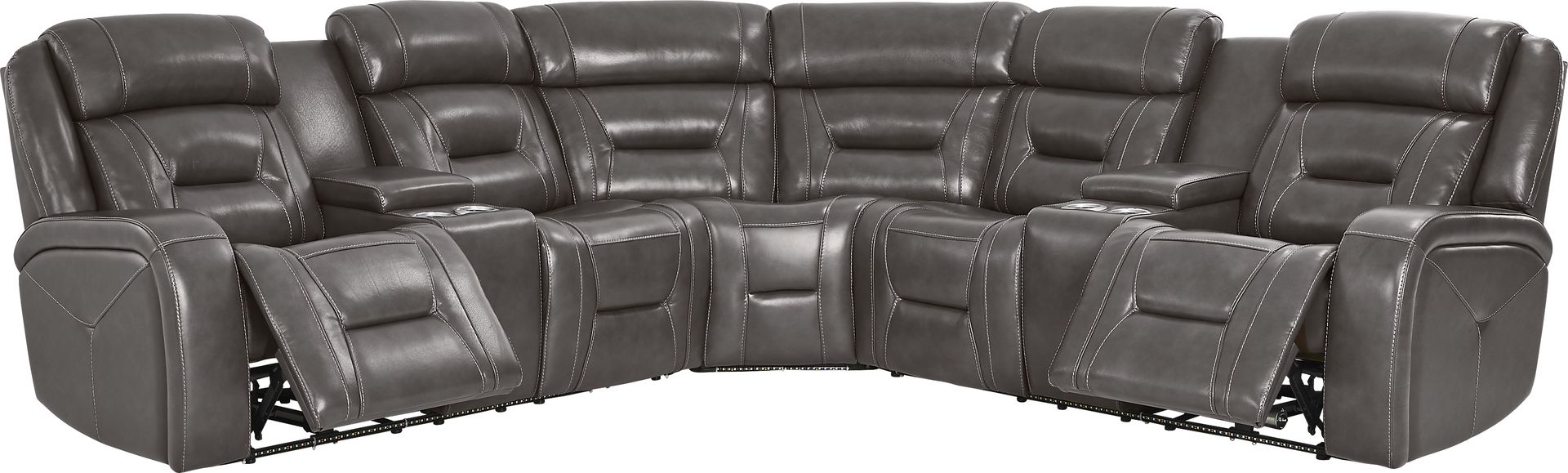 Brunswick Dark Gray Leather 3 Pc Dual Power Reclining Sectional - Image 5