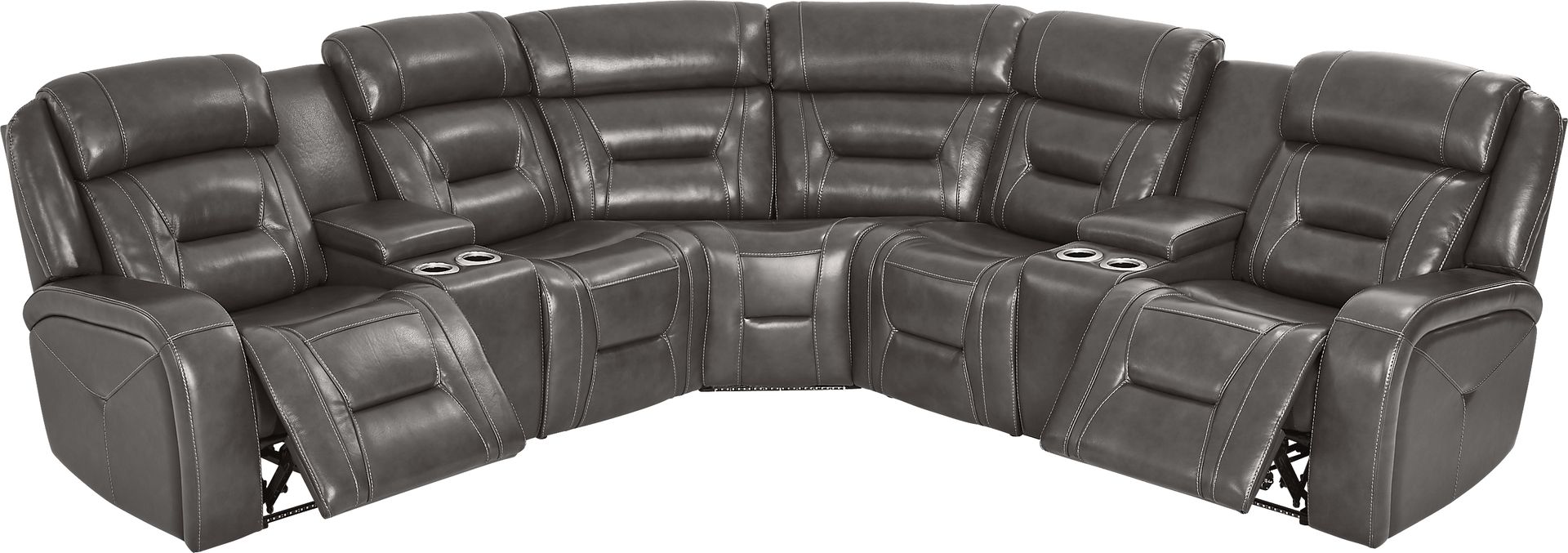 Brunswick Dark Gray Leather 3 Pc Dual Power Reclining Sectional - Image 6