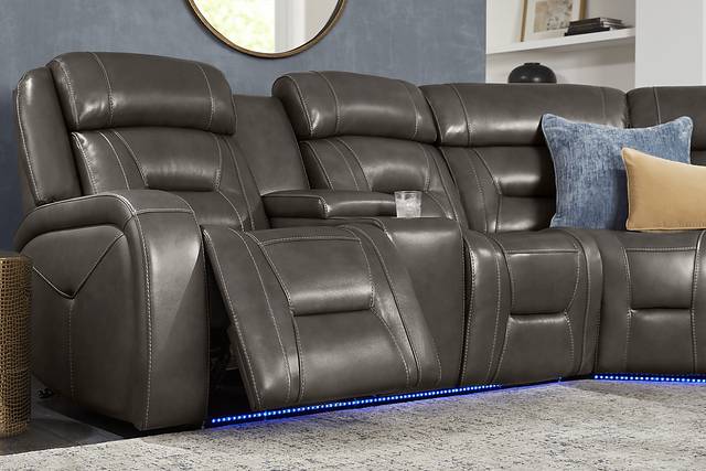 Brunswick Dark Gray Leather 6 Pc Dual Power Reclining Sectional Living Room - Thumbnail - Image 7