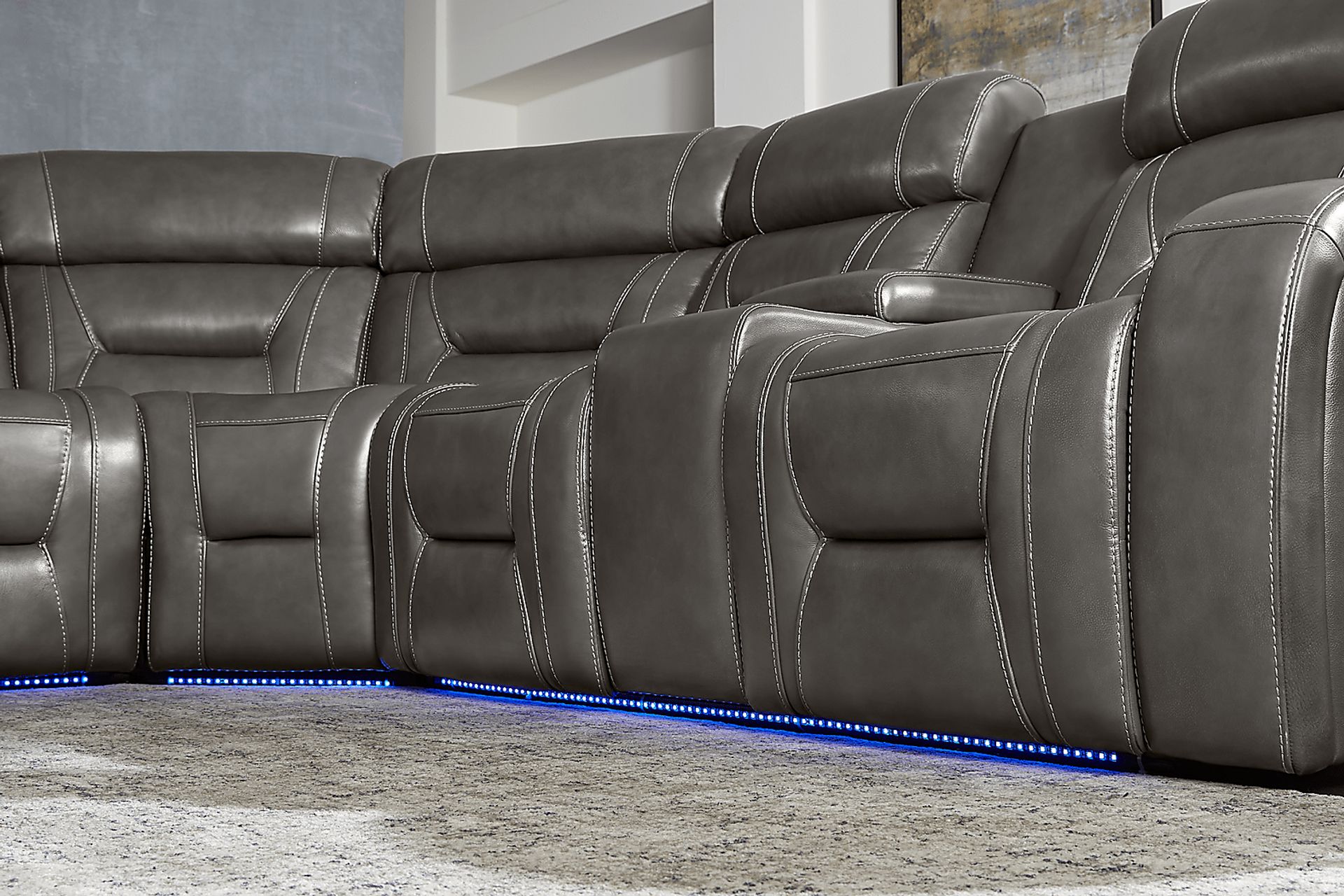 Brunswick Dark Gray Leather 3 Pc Dual Power Reclining Sectional - Image 8