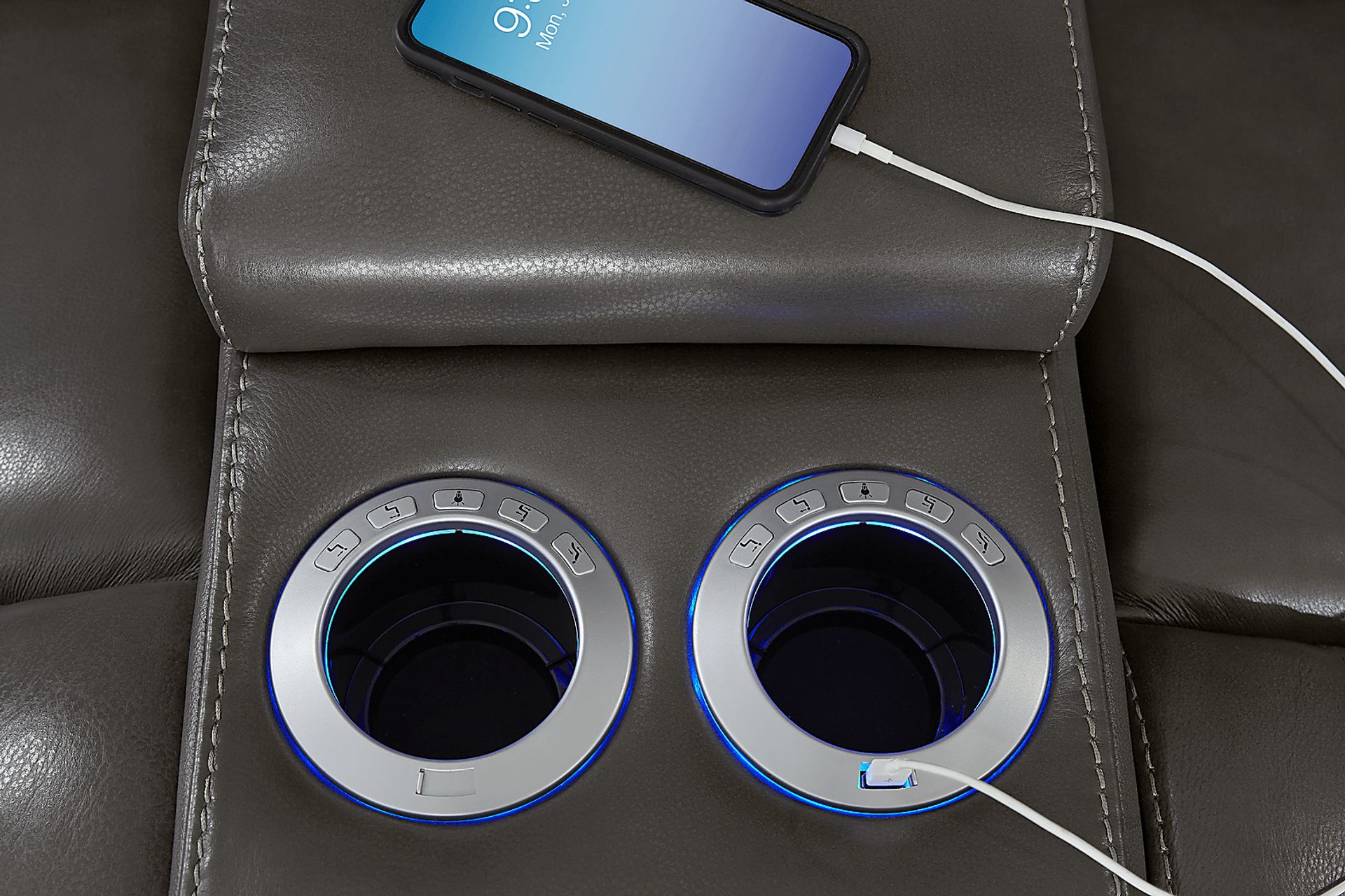 Brunswick Dark Gray Leather 3 Pc Dual Power Reclining Sectional - Image 11