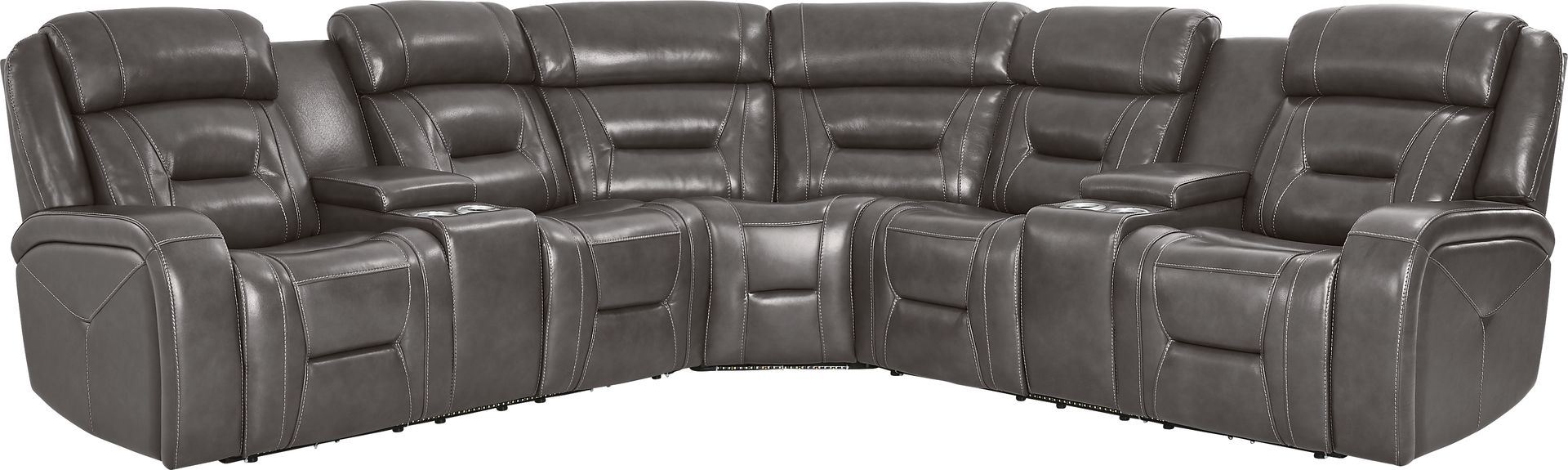 Brunswick Dark Gray Leather 3 Pc Dual Power Reclining Sectional - Image 1