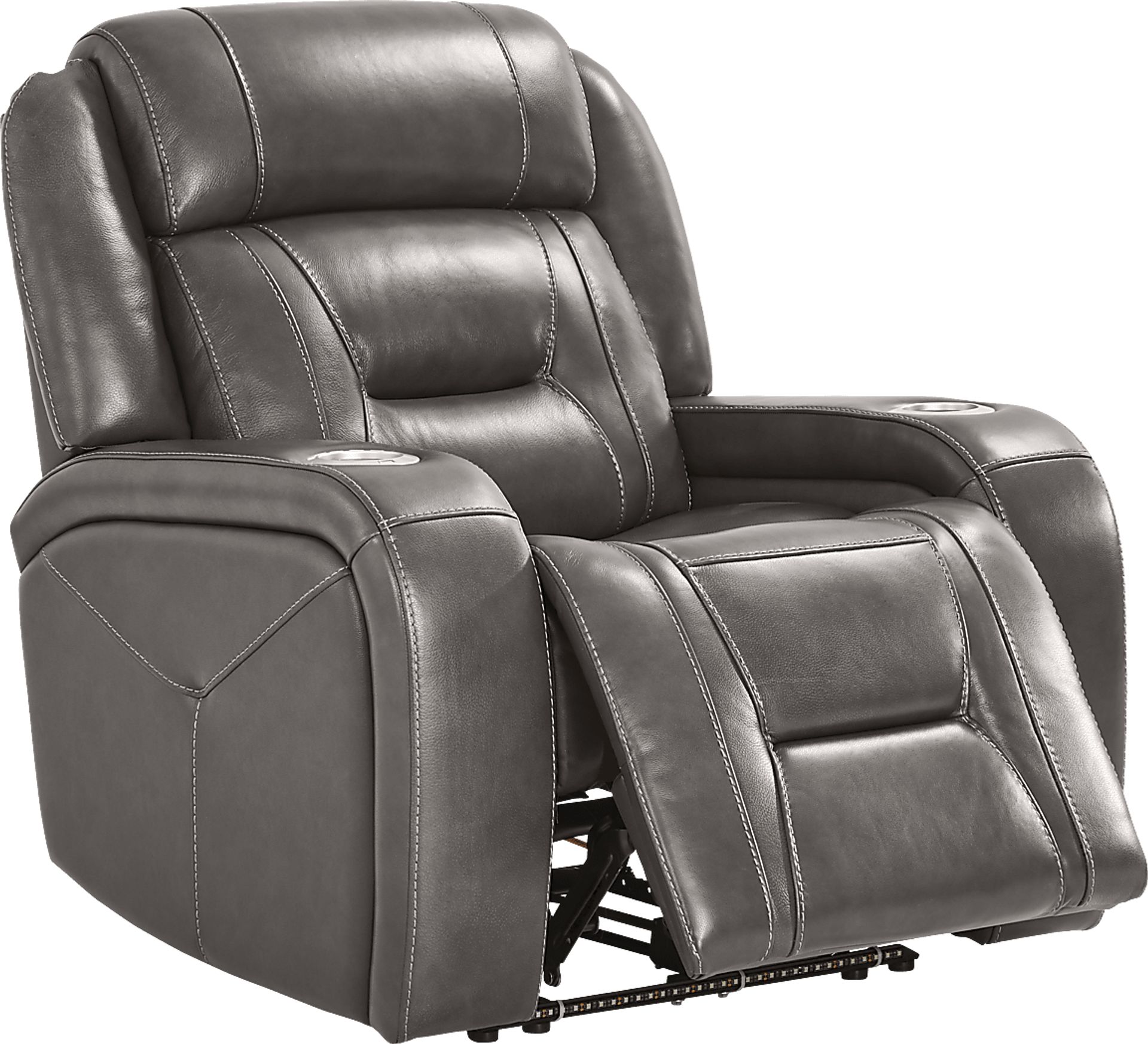 Brunswick Dark Gray Leather Dual Power Recliner - Image 1
