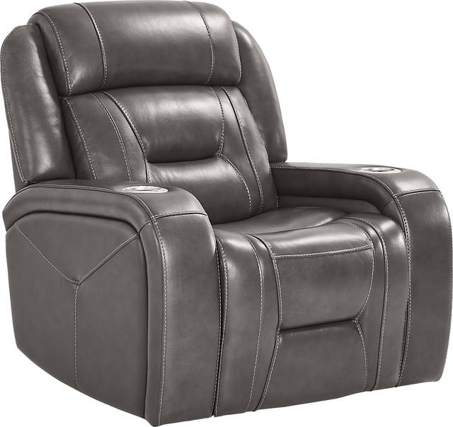 Brunswick Dark Gray Leather Dual Power Recliner - Thumbnail - Image 1
