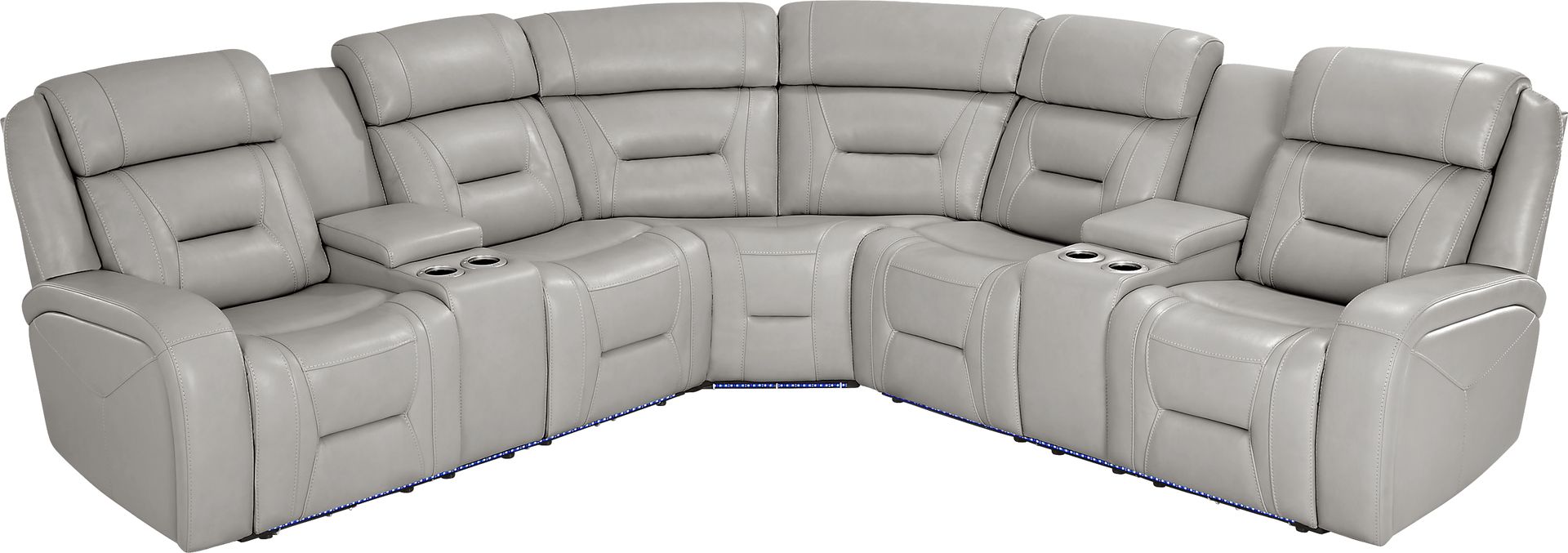 Brunswick Light Gray Leather 6 Pc Dual Power Reclining Sectional Living Room - Image 4