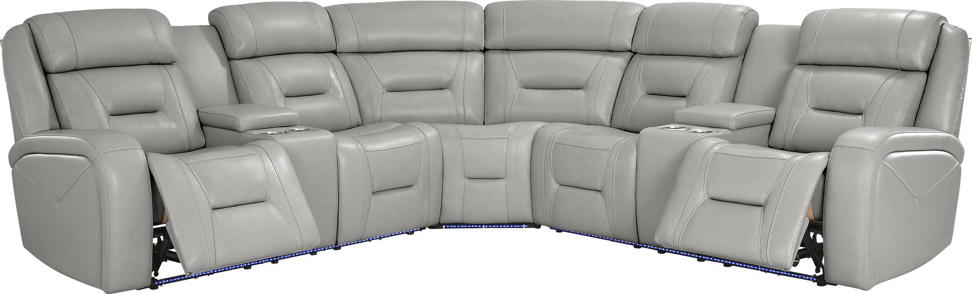 Brunswick Light Gray Leather 6 Pc Dual Power Reclining Sectional Living Room - Image 5