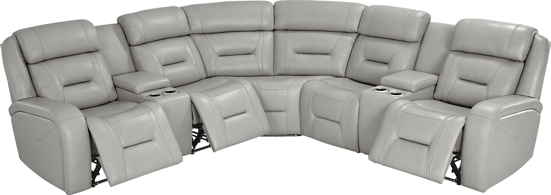 Brunswick Light Gray Leather 6 Pc Dual Power Reclining Sectional Living Room - Image 6