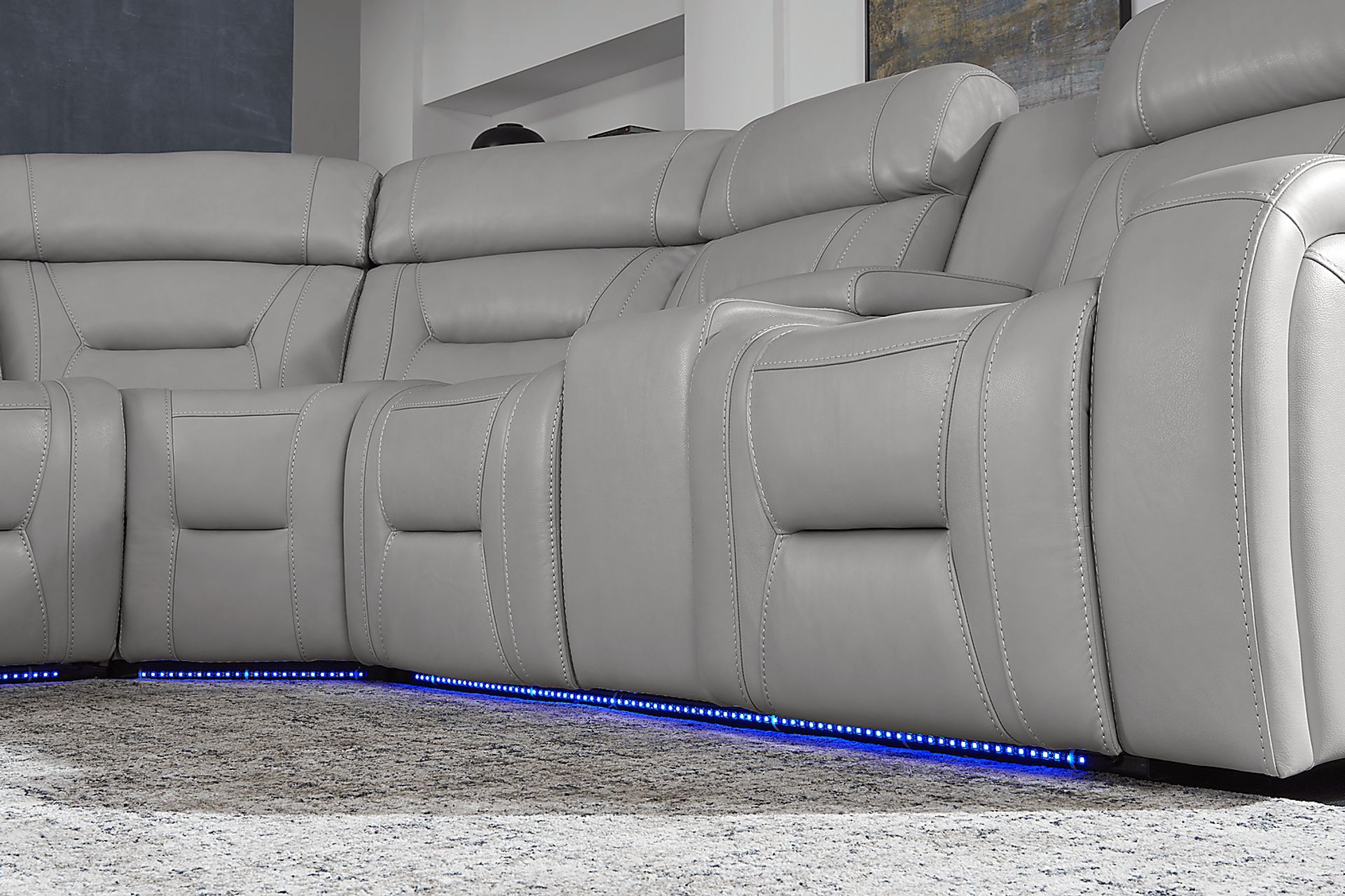 Brunswick Light Gray Leather 6 Pc Dual Power Reclining Sectional Living Room - Image 8