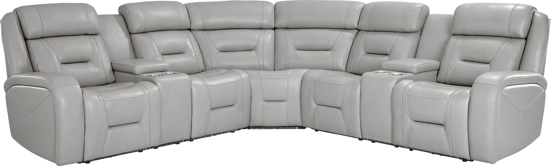 Brunswick Light Gray Leather 6 Pc Dual Power Reclining Sectional Living Room - Image 2