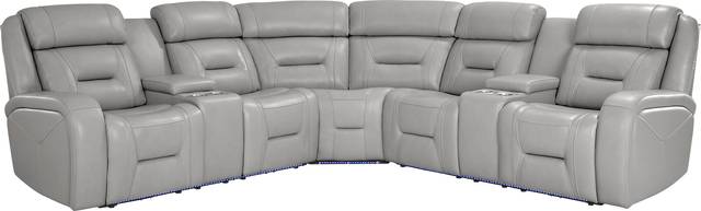 Brunswick Light Gray Leather 6 Pc Dual Power Reclining Sectional Living Room - Thumbnail - Image 3