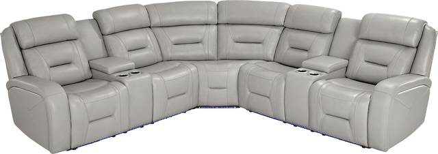 Brunswick Light Gray Leather 6 Pc Dual Power Reclining Sectional Living Room - Thumbnail - Image 4