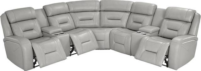 Brunswick Light Gray Leather 6 Pc Dual Power Reclining Sectional Living Room - Thumbnail - Image 6
