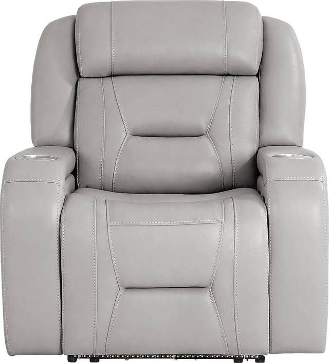 Brunswick Light Gray Leather Dual Power Recliner - Thumbnail - Image 2