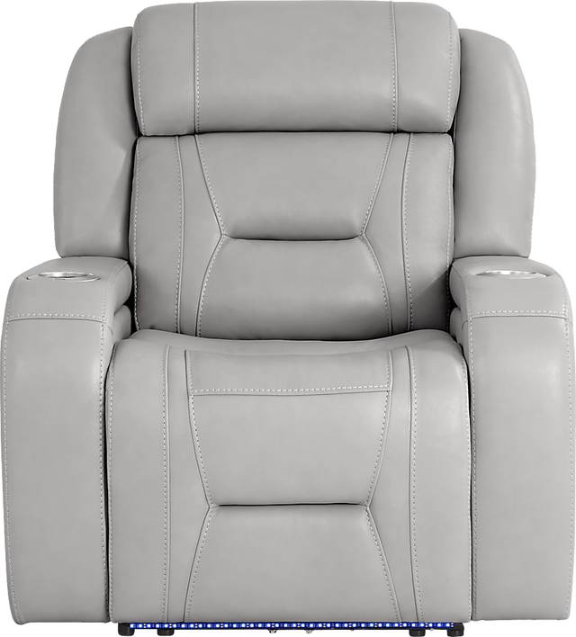 Brunswick Light Gray Leather Dual Power Recliner - Thumbnail - Image 3