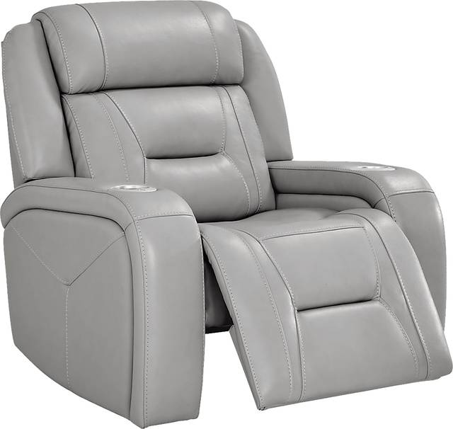 Brunswick Light Gray Leather Dual Power Recliner - Thumbnail - Image 4