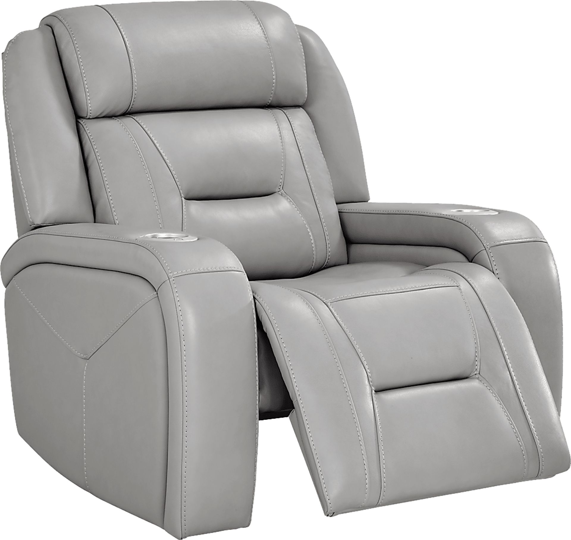 Brunswick Light Gray Leather Dual Power Recliner - Image 1