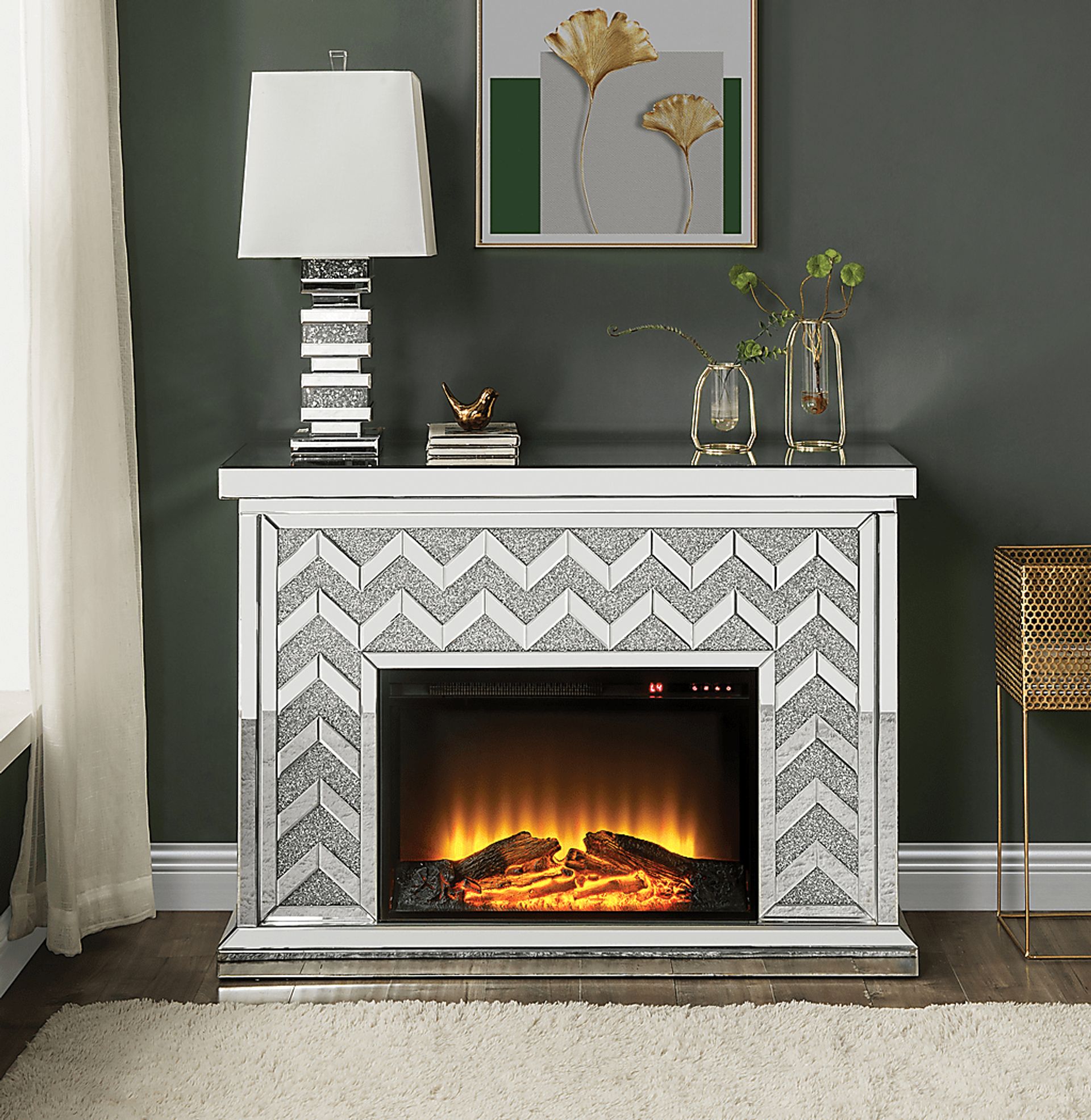 Brushlake Silver 48 in. Console, With Electric Fireplace - Image 2