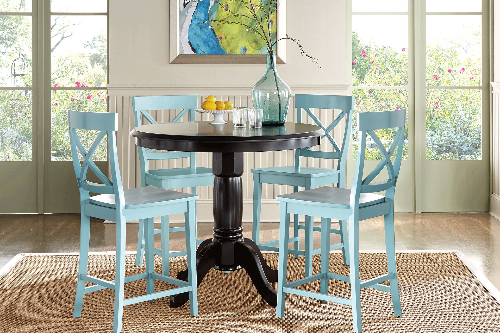 Brynwood Black 5 Pc Counter Height Dining Set with Blue Stools - Image 1