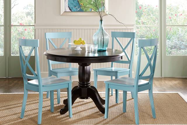 Brynwood Black 5 Pc Round Dining Set with Blue Chairs - Thumbnail - Image 1