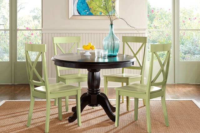 Brynwood Black 5 Pc Round Dining Set with Green Chairs - Thumbnail - Image 1