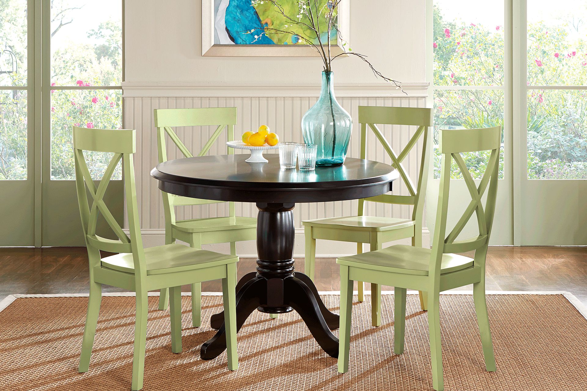 Brynwood Black 5 Pc Round Dining Set with Green Chairs - Image 1