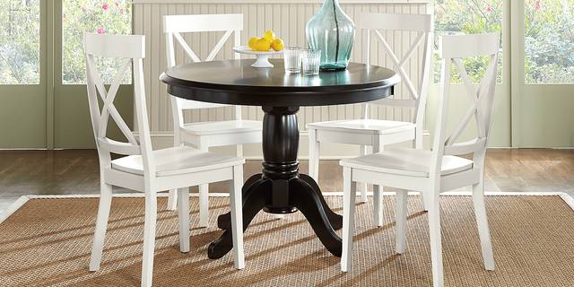 Brynwood Black 5 Pc Round Dining Set with White Chairs - Thumbnail - Image 1
