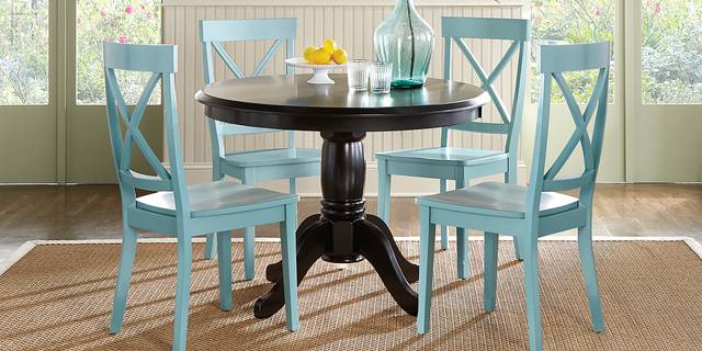 Brynwood Black 5 Pc Round Dining Set with Blue Chairs - Thumbnail - Image 1