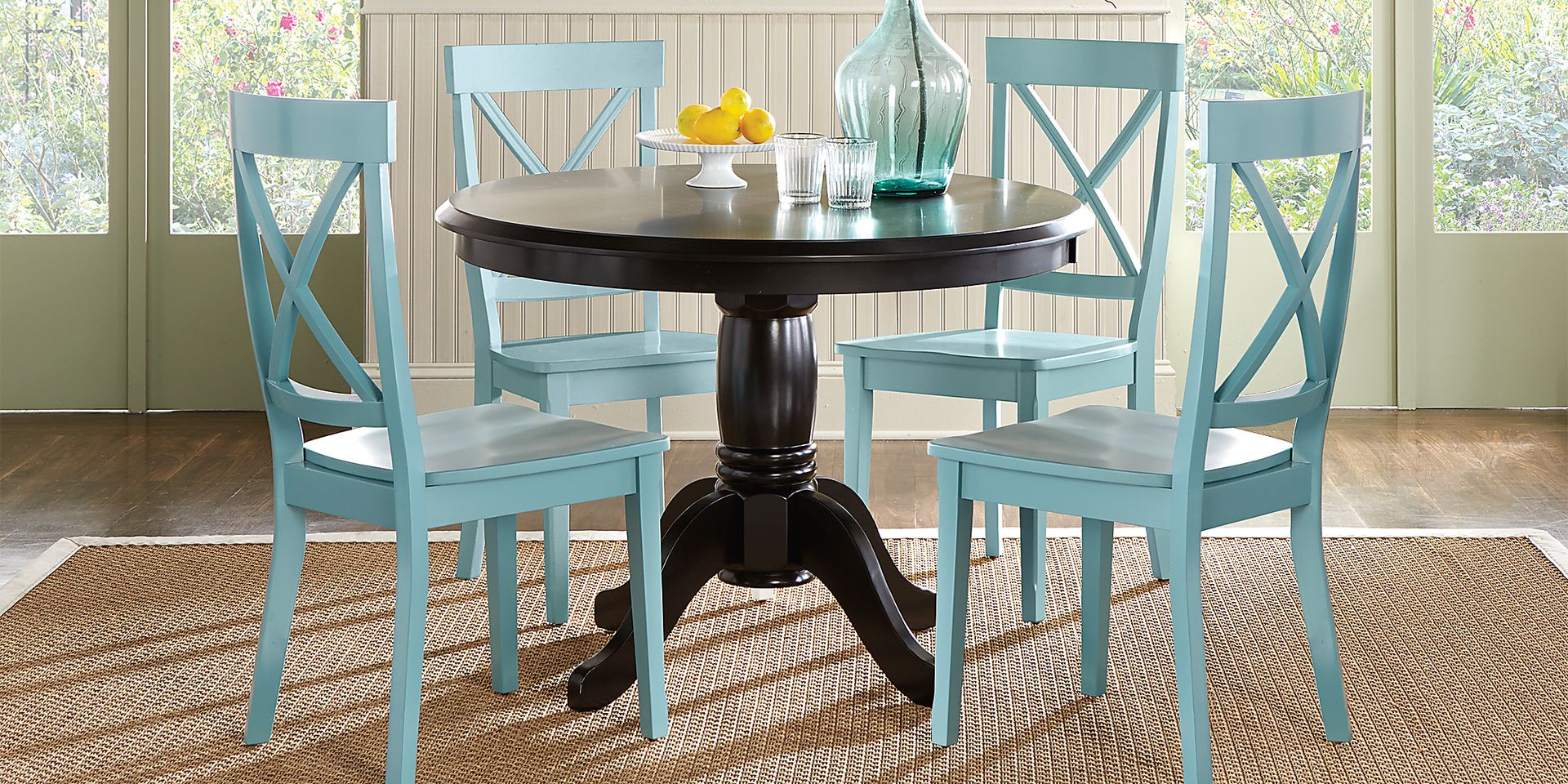 Brynwood Black 5 Pc Round Dining Set with Blue Chairs - Image 1