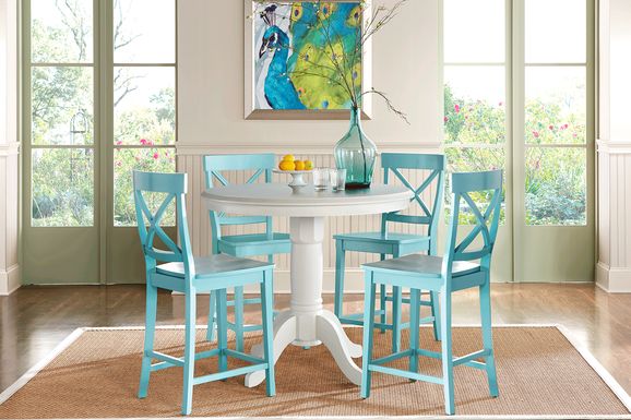 Brynwood White 5 Pc Counter Height Dining Set with Blue Stools