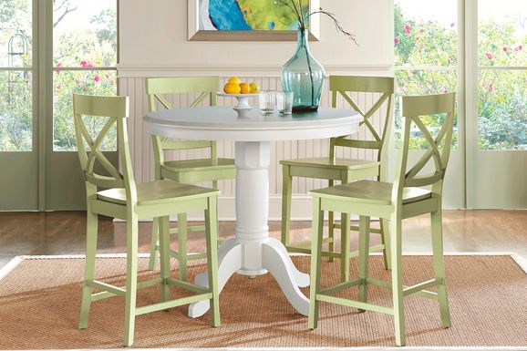 Brynwood White 5 Pc Counter Height Dining Set with Green Stools
