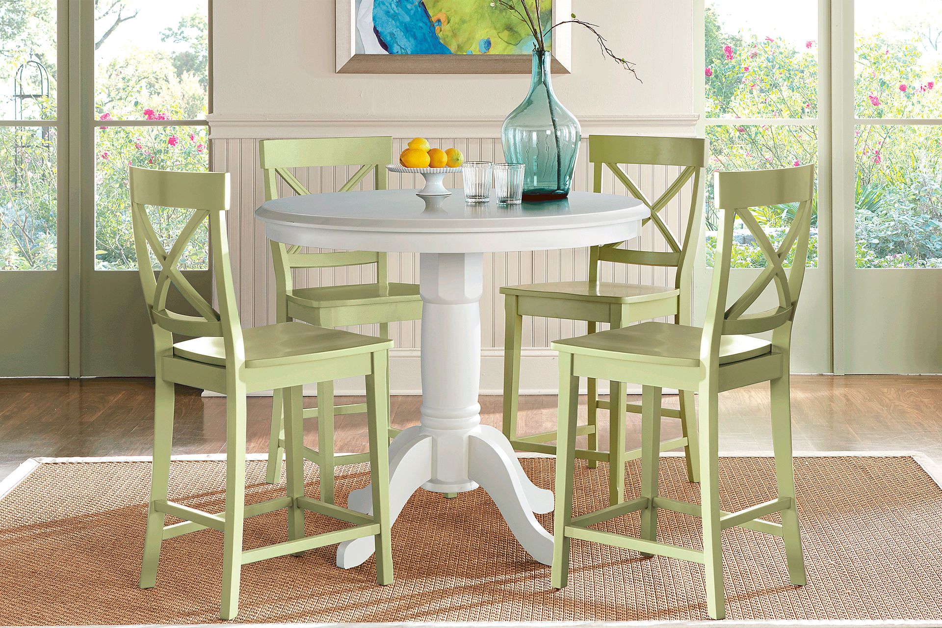 Brynwood White 5 Pc Counter Height Dining Set with Green Stools - Image 1