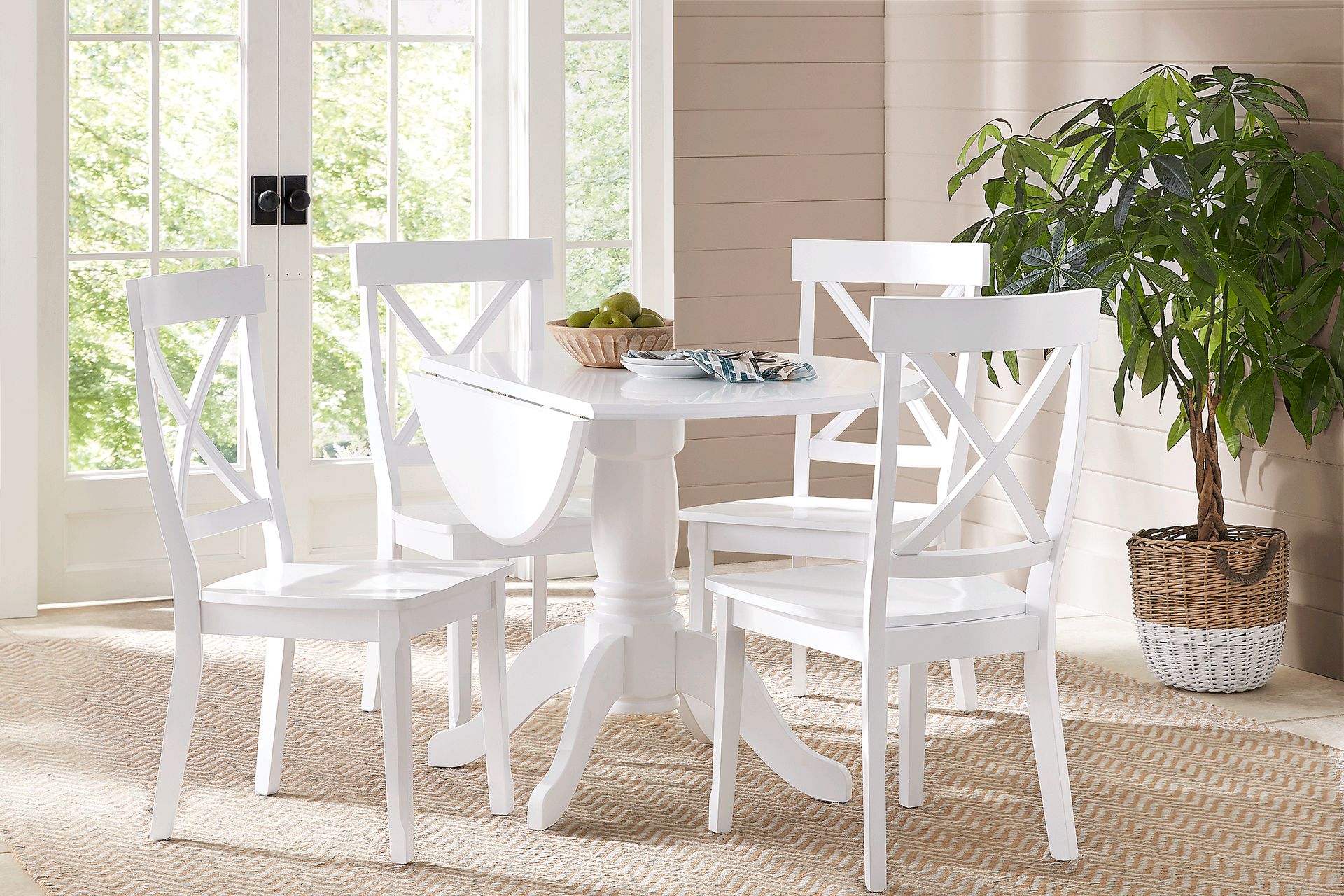 Brynwood White 5 Pc Drop Leaf Dining Set with White Chairs - Image 1