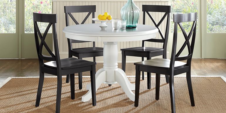 Brynwood White 5 Pc Round Dining Set with Black Chairs