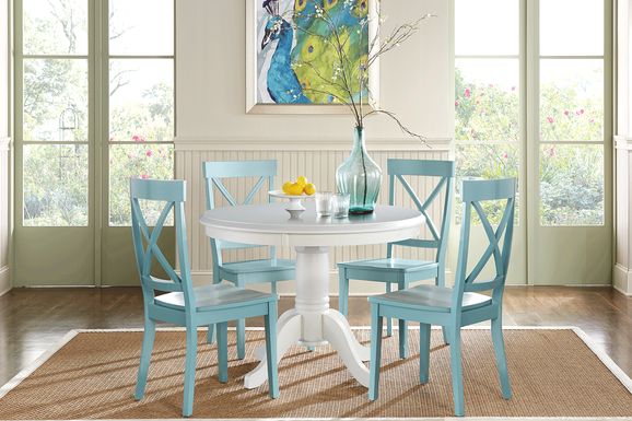 Brynwood White 5 Pc Round Dining Set with Blue Chairs