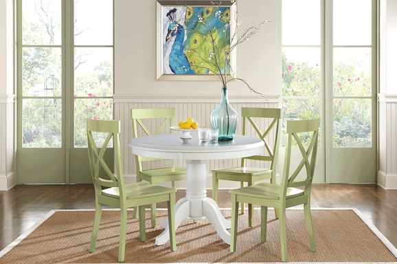 Brynwood White 5 Pc Round Dining Set with Green Chairs