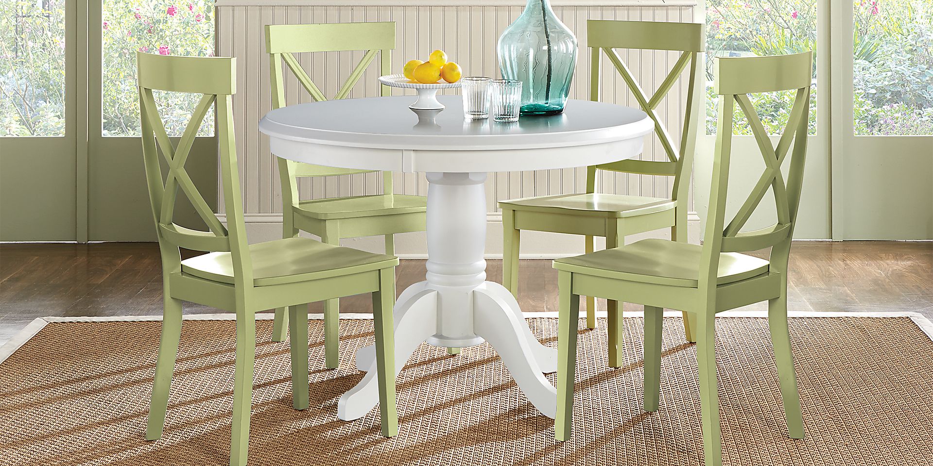 Brynwood White 5 Pc Round Dining Set with Green Chairs - Image 1