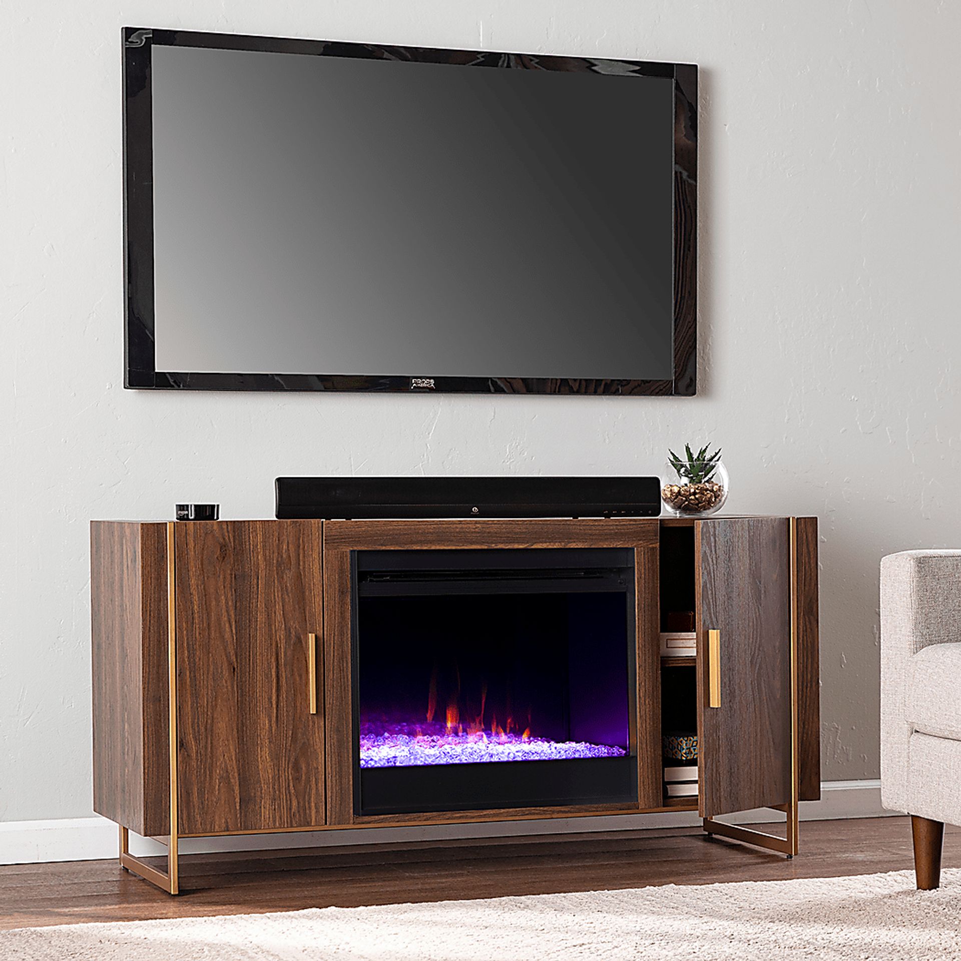Buckthorne I Brown 55 in. Console, With Color Changing Electric Fireplace - Image 4