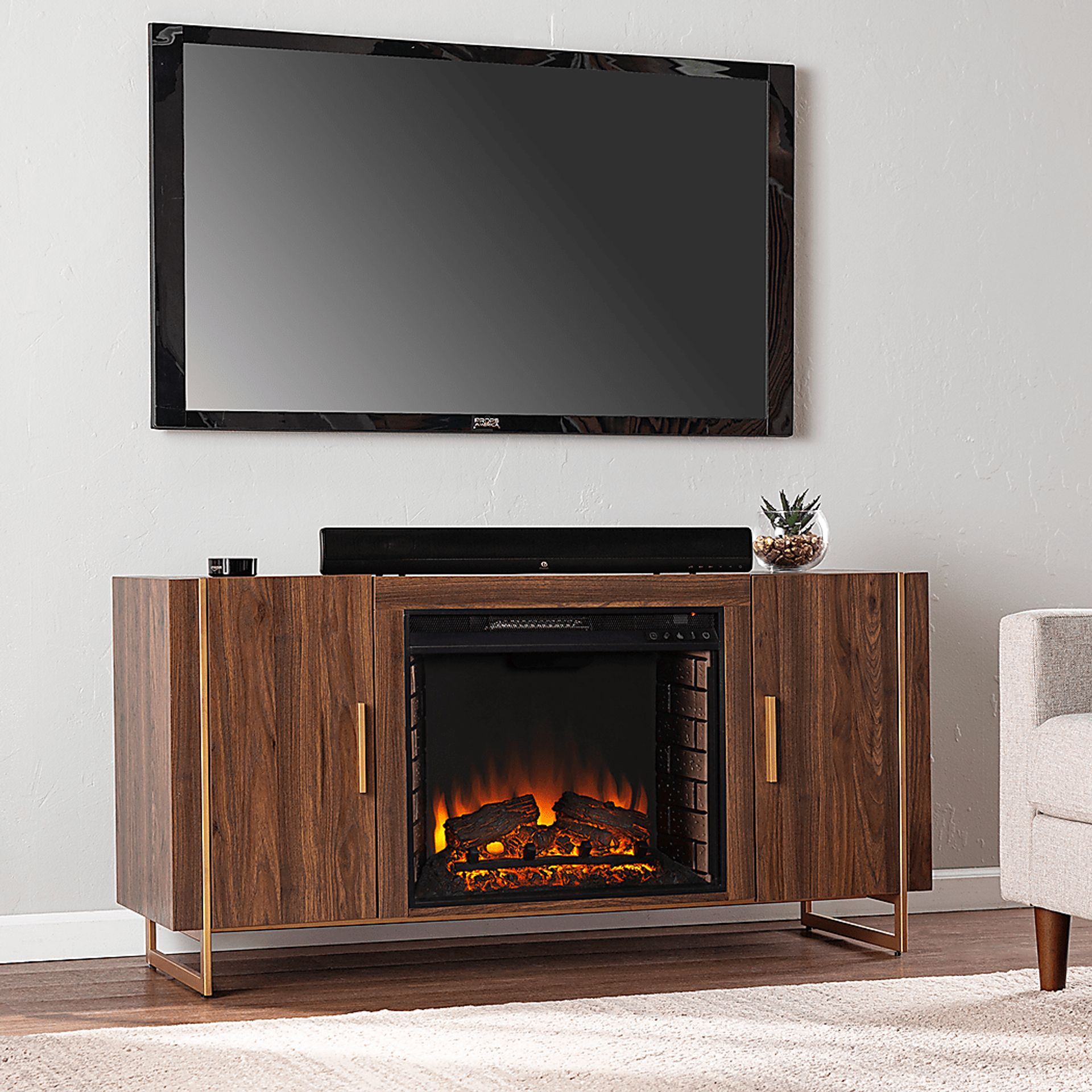 Buckthorne II Brown 55 in. Console With Electric Log Fireplace - Image 4