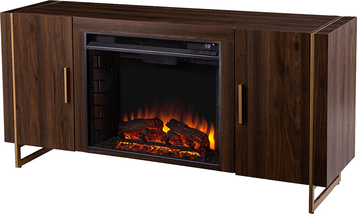 Buckthorne II Brown 55 in. Console With Electric Log Fireplace