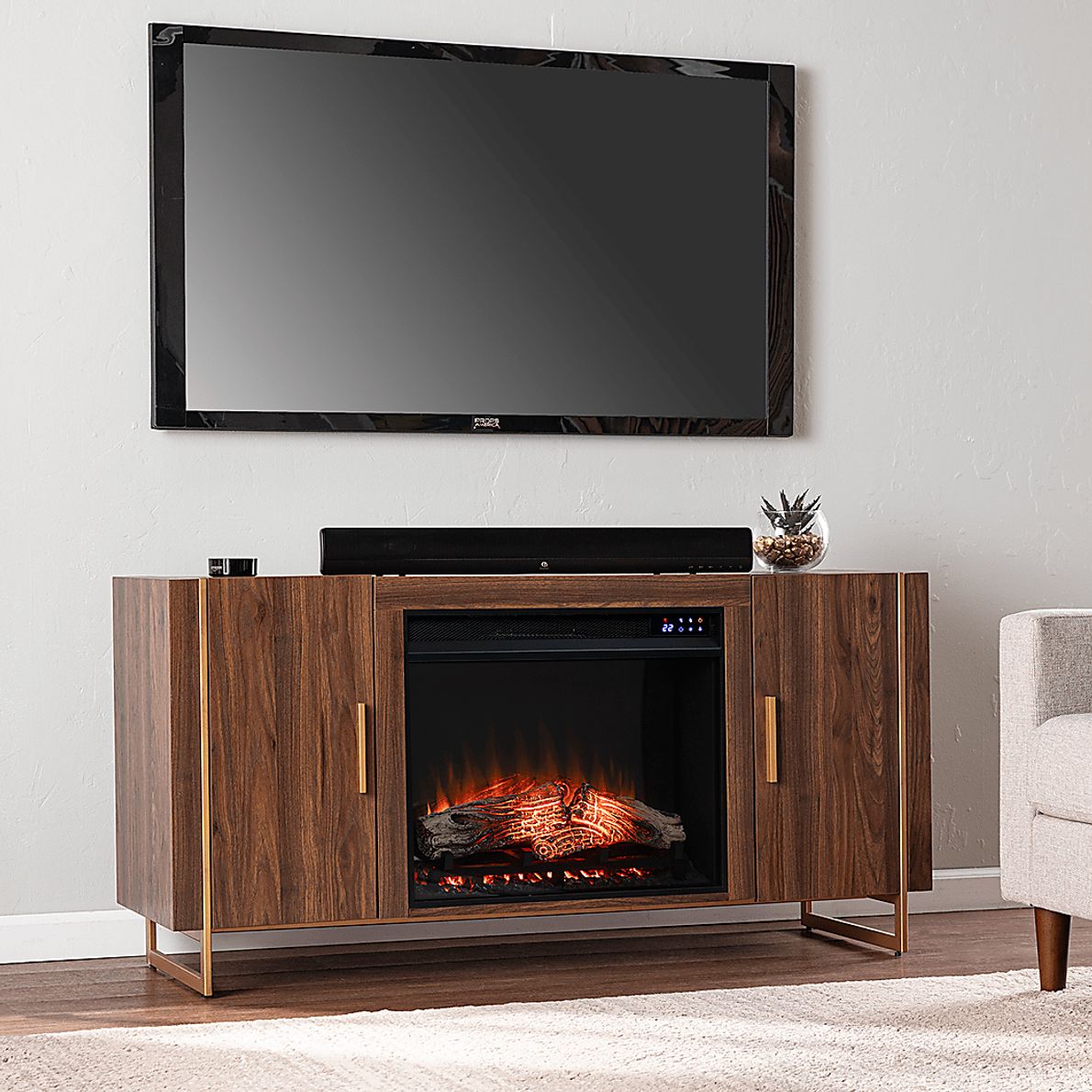 Buckthorne IV Brown 55 in. Console With Touch Panel Fireplace