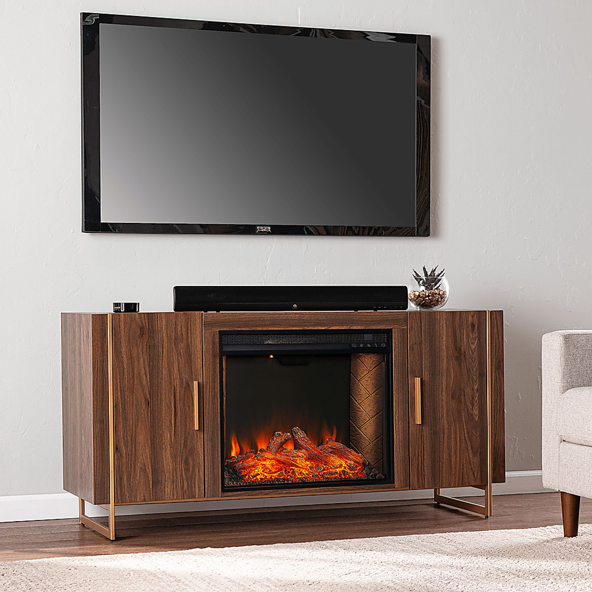 Buckthorne III Brown 55 in. Console With Smart Electric Fireplace - Image 3