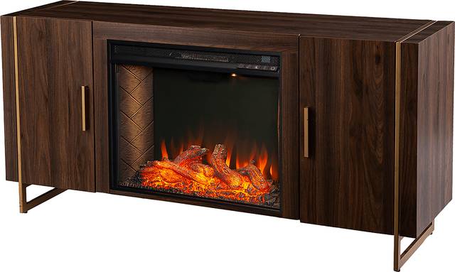Buckthorne III Brown 55 in. Console With Smart Electric Fireplace - Thumbnail - Image 1