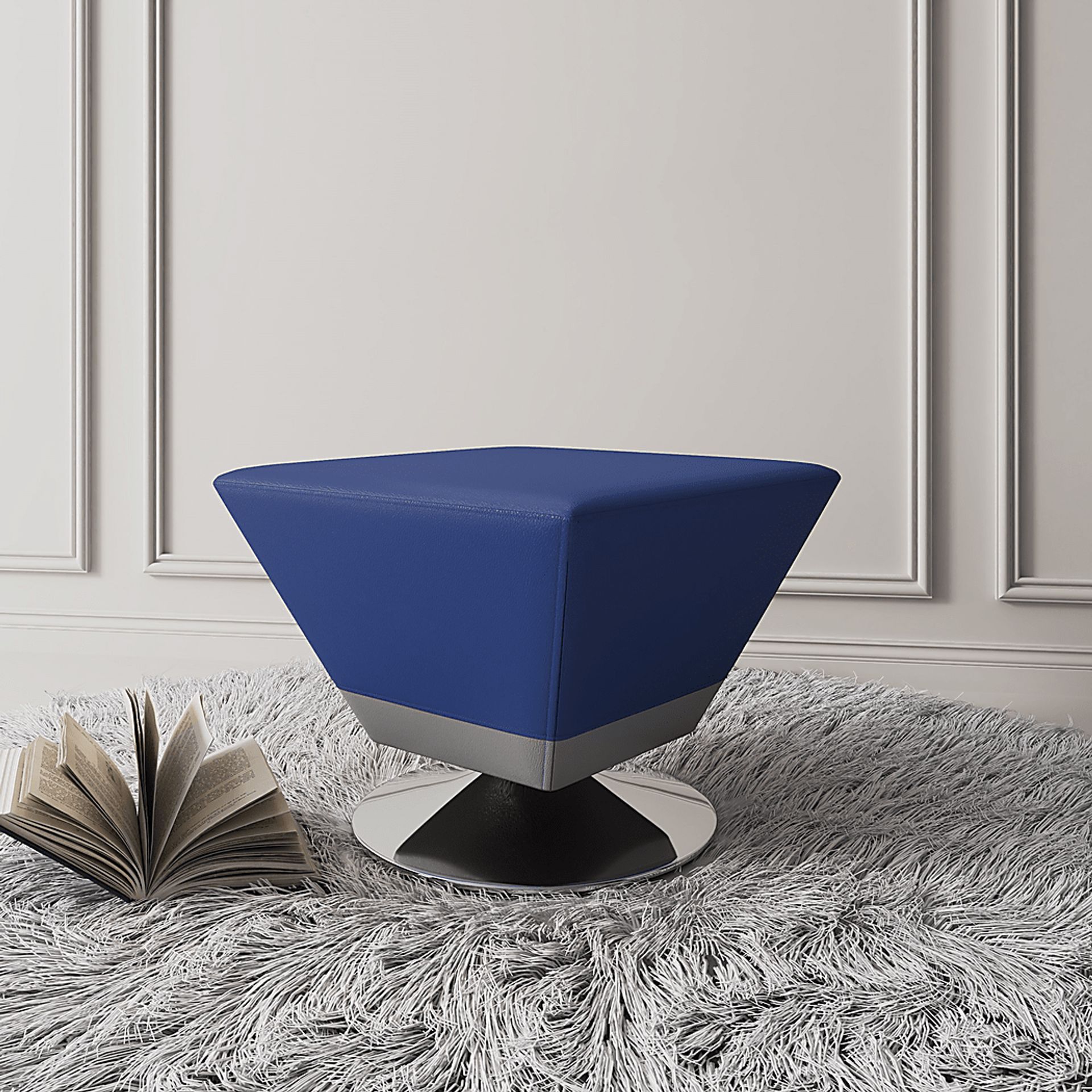 Buecker Blue Swivel Ottoman - Image 2