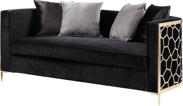 Buellton Black Loveseat with Four Pillows - Thumbnail - Image 1